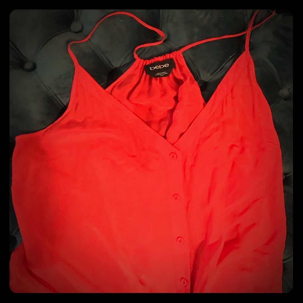 Bebe bright red orange silky top